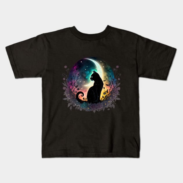 Midnight's Shadow at Noon: The Tale of a Black Cat Kids T-Shirt by luxury artista